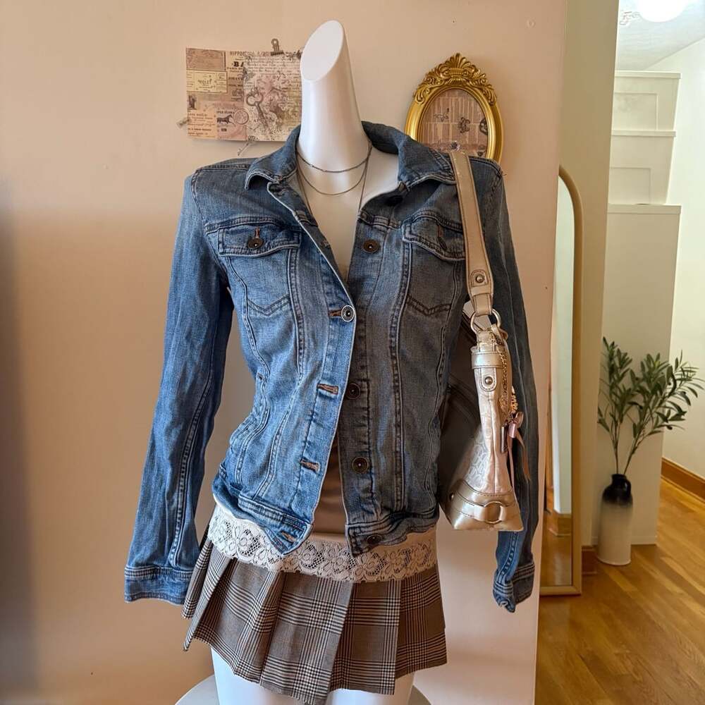 Merona Denim Jacket Size S Blue Button Front Cotton Blend